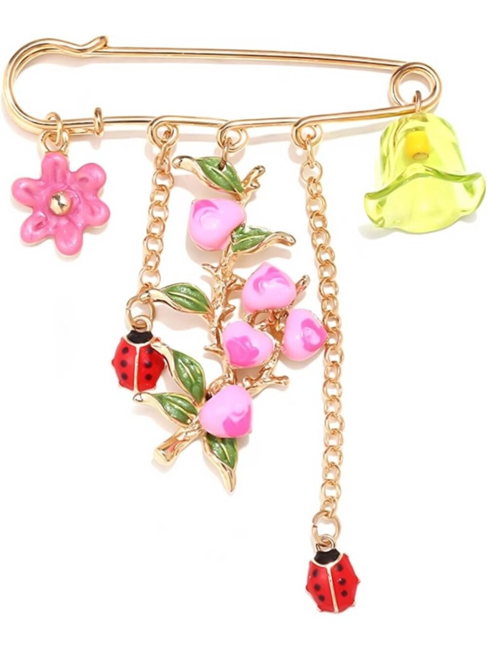 Floral Charm Safety Pin Brooch for Women - Pink Flower Accessory, Unique Gift